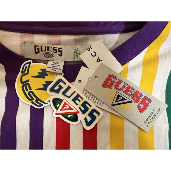 Guess J Balvin 2020 rainbow stripe white t shirt NEW NWT M Medium men  spell out - Picture 7 of 16
